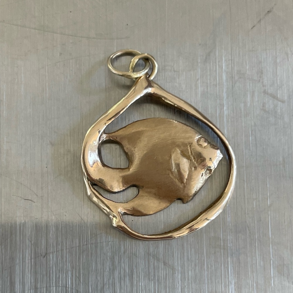 14k Gold Angel Fish Pendant Signed by P. Baliker